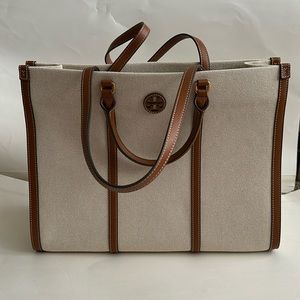 Brand New Tory Burch Blake Canvas and Leather Jumbo Tote